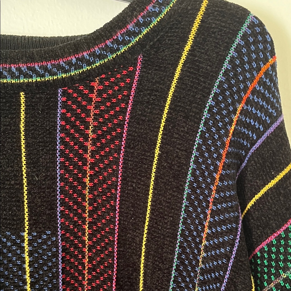 Tundra Black Crewneck Sweater with Multicolor Vertical Stripes - Picture 3 of 5